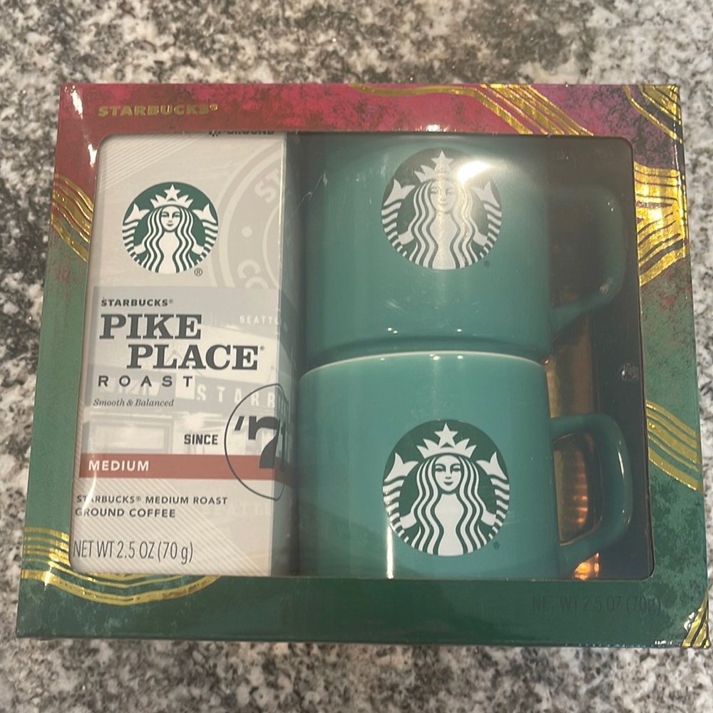 New Starbucks never been used 2 ceramic mugs and Pike Place Roast
